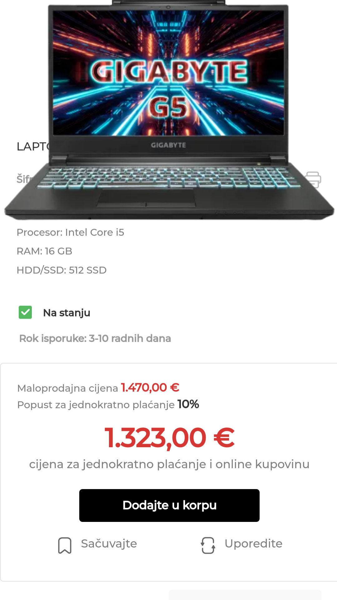 Prodajem Gigabyte G5 KD